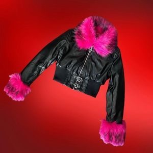 Iconic new with tags faux leather jacket with hot pink faux fur trim ❤️‍🔥